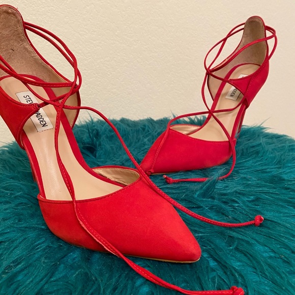 Roebella Red Suede Steve Madden Pumps Pointed Toe - Picture 3 of 8
